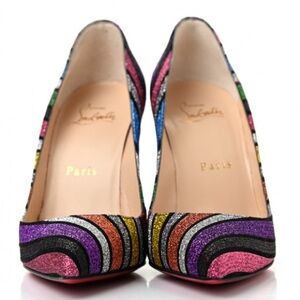 Christian Louboutin Suede Stripy Glitter Pigalle Follies 100 Pumps 36 Multicolor